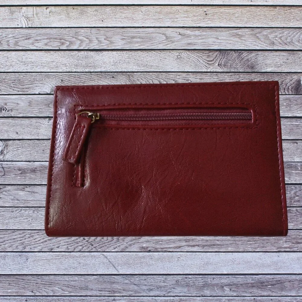 Women's Red/Burgundy Gold Frame Kiss Lock Wallet